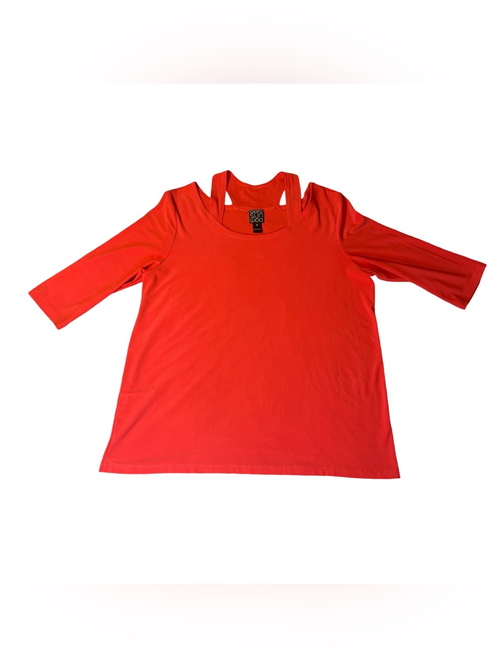 Clara Sun Woo Coral Cold Shoulder Racerback Tunic Top 3/4 Sleeve M